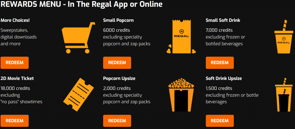 Regal Rewards Menu Online